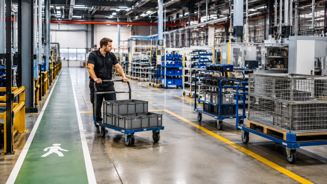 Transport wewnętrzny w zakładzie produkcyjnym. Jak dobrać wózki i wyposażenie do przepływu materiałów?